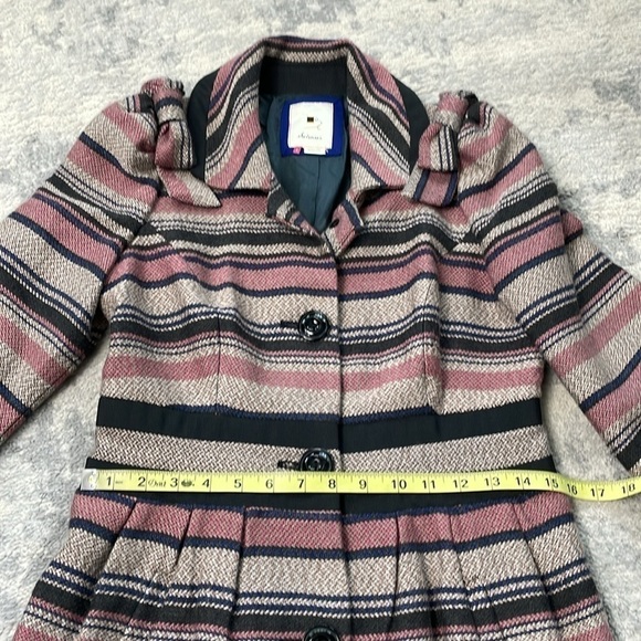 Anthropologie Elevenses Pattern Makers Coat Stripe Colorblock Bow Shoulder 6 - Picture 12 of 16
